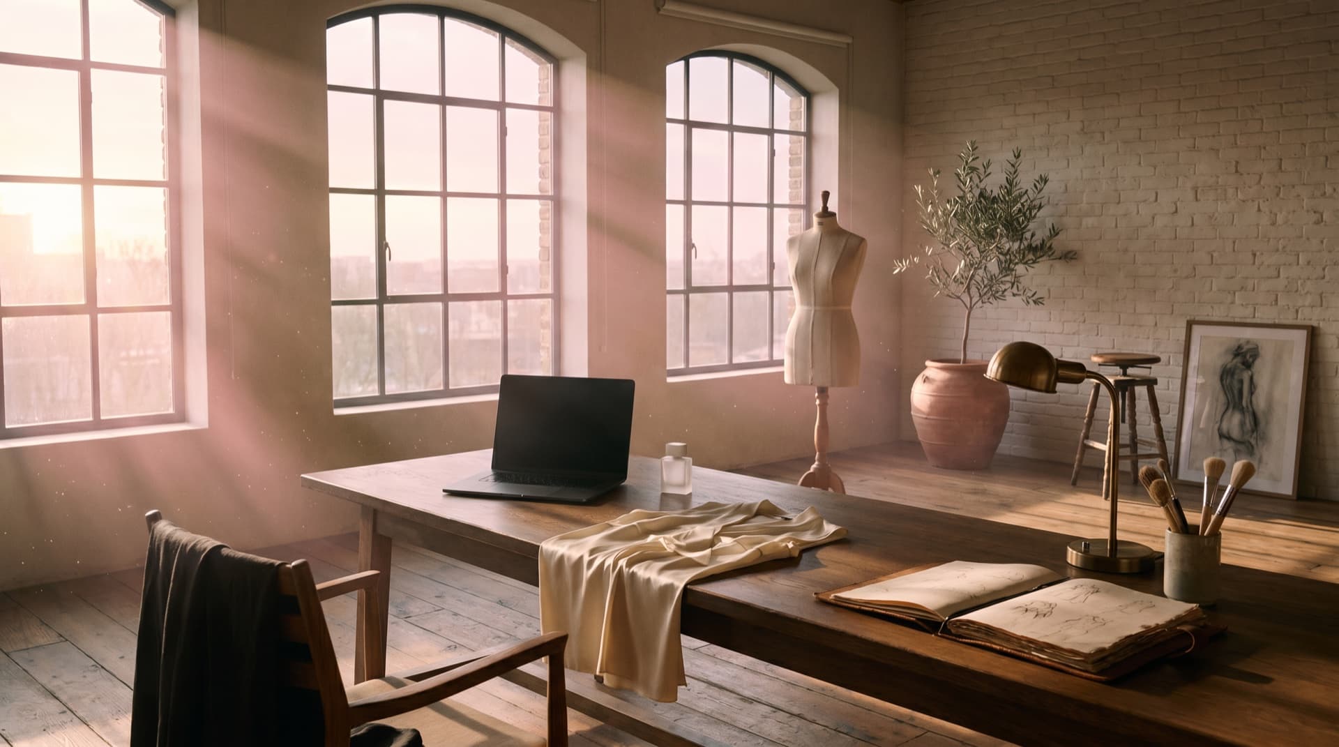 Premium fashion atelier at dawn
