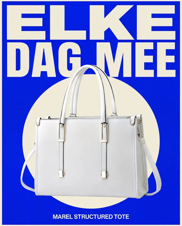 Printposter in kobaltblauw met de witte handtas in een cirkel