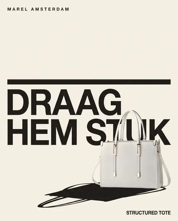 Zwitserse printposter in bot en zwart met de witte handtas